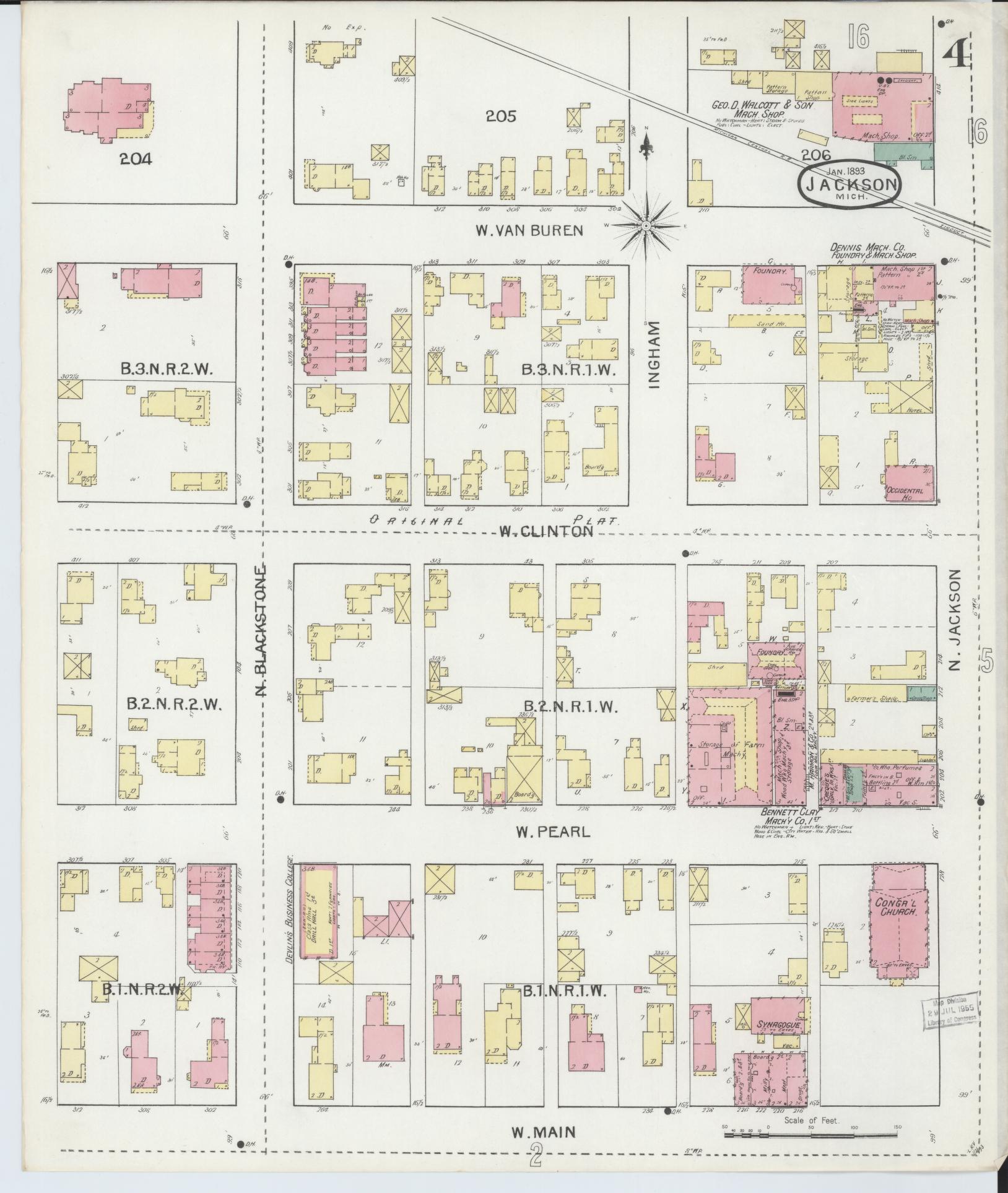 Sanborn Fire Insurance Map from Jackson, Jackson County, Michigan (1893), Sheet #0004 - Complete Map Set gallery image, historic Sanborn map, vintage wall art, Michigan Michigan