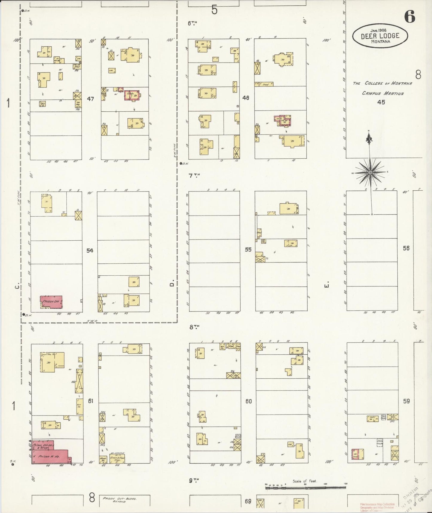 Sanborn Fire Insurance Map from Deer Lodge, Powell County, Montana (1908), Sheet #0006 - Historic Sanborn Fire Insurance Map Print, vintage old map wall art, antique decor, genealogy gift, Montana Montana map