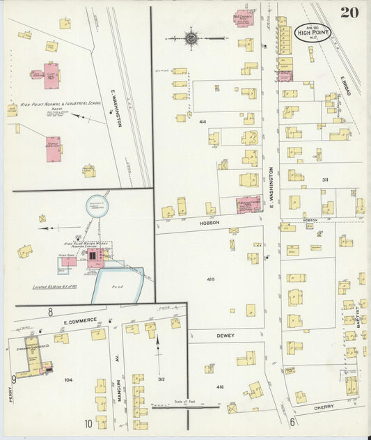 Sanborn Fire Insurance Map from High Point, Guilford County, North Carolina (1911), Sheet #0020 - Historic Sanborn Fire Insurance Map Print, vintage old map wall art, antique decor, genealogy gift, North Carolina North Carolina map