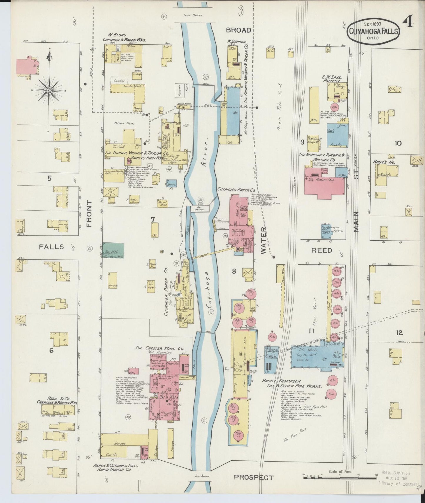 Sanborn Fire Insurance Map from Cuyahoga Falls, Summit County, Ohio (1893), Sheet #0004 - Historic Sanborn Fire Insurance Map Print, vintage old map wall art, antique decor, genealogy gift, Ohio Ohio map