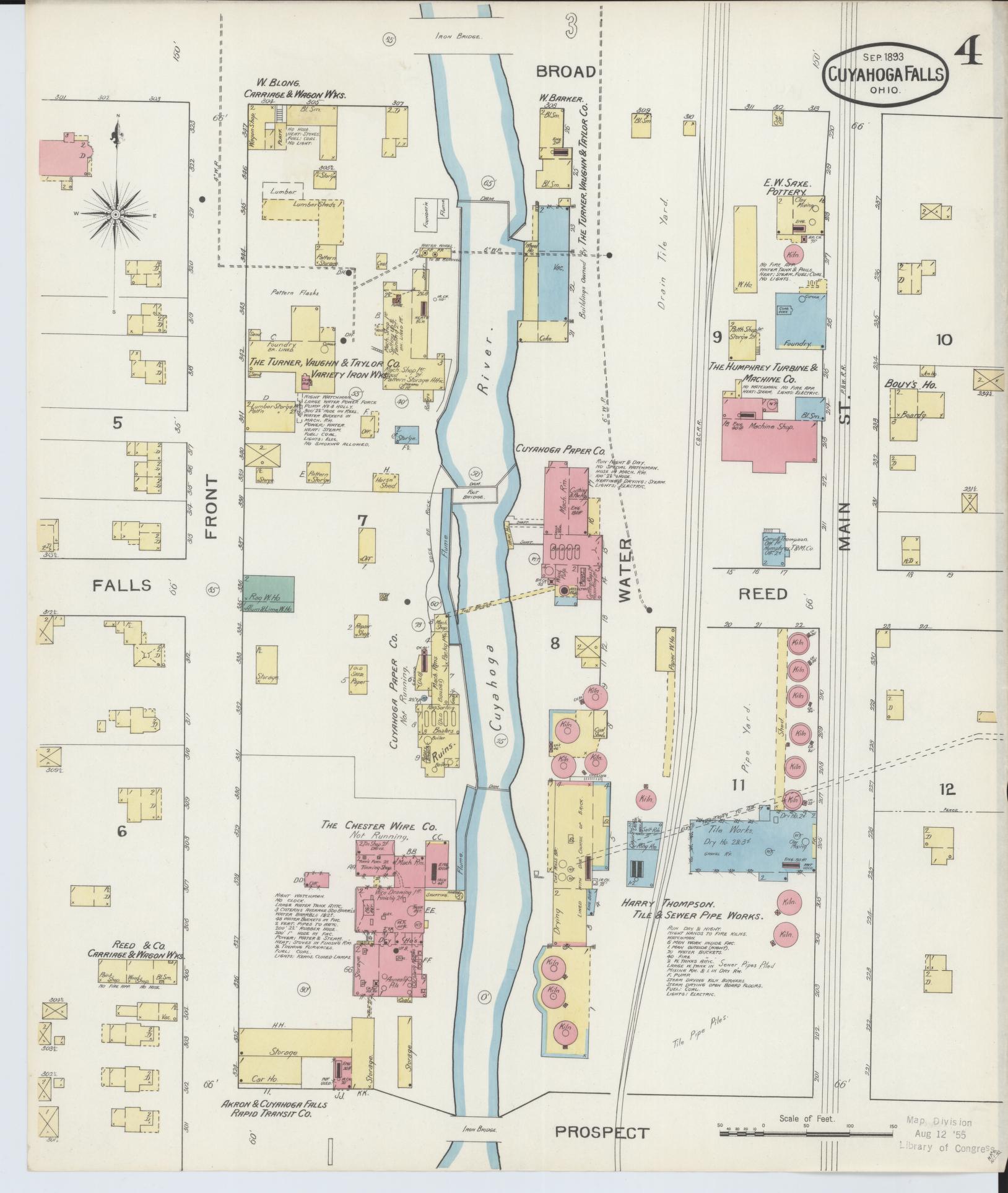 Sanborn Fire Insurance Map from Cuyahoga Falls, Summit County, Ohio (1893), Sheet #0004 - Historic Sanborn Fire Insurance Map Print, vintage old map wall art, antique decor, genealogy gift, Ohio Ohio map