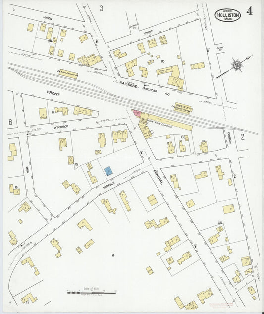 Sanborn Fire Insurance Map from Holliston, Middlesex County, Massachusetts (1919), Sheet #0004 - Historic Sanborn Fire Insurance Map Print, vintage old map wall art, antique decor, genealogy gift, Massachusetts Massachusetts map