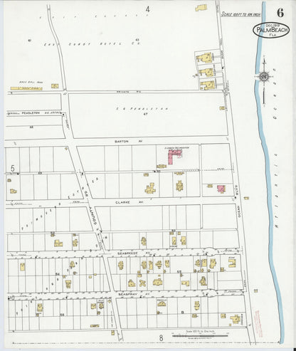 Sanborn Fire Insurance Map from Palm Beach, Palm Beach County, Florida (1919), Sheet #0006 - Historic Sanborn Fire Insurance Map Print, vintage old map wall art, antique decor, genealogy gift, Florida Florida map