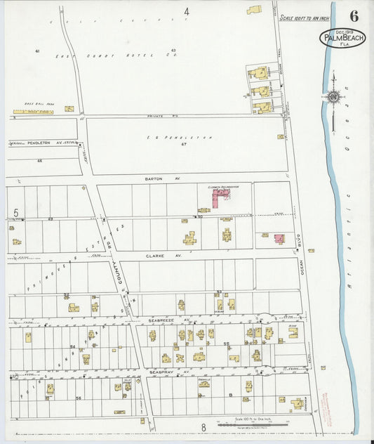 Sanborn Fire Insurance Map from Palm Beach, Palm Beach County, Florida (1919), Sheet #0006 - Historic Sanborn Fire Insurance Map Print, vintage old map wall art, antique decor, genealogy gift, Florida Florida map