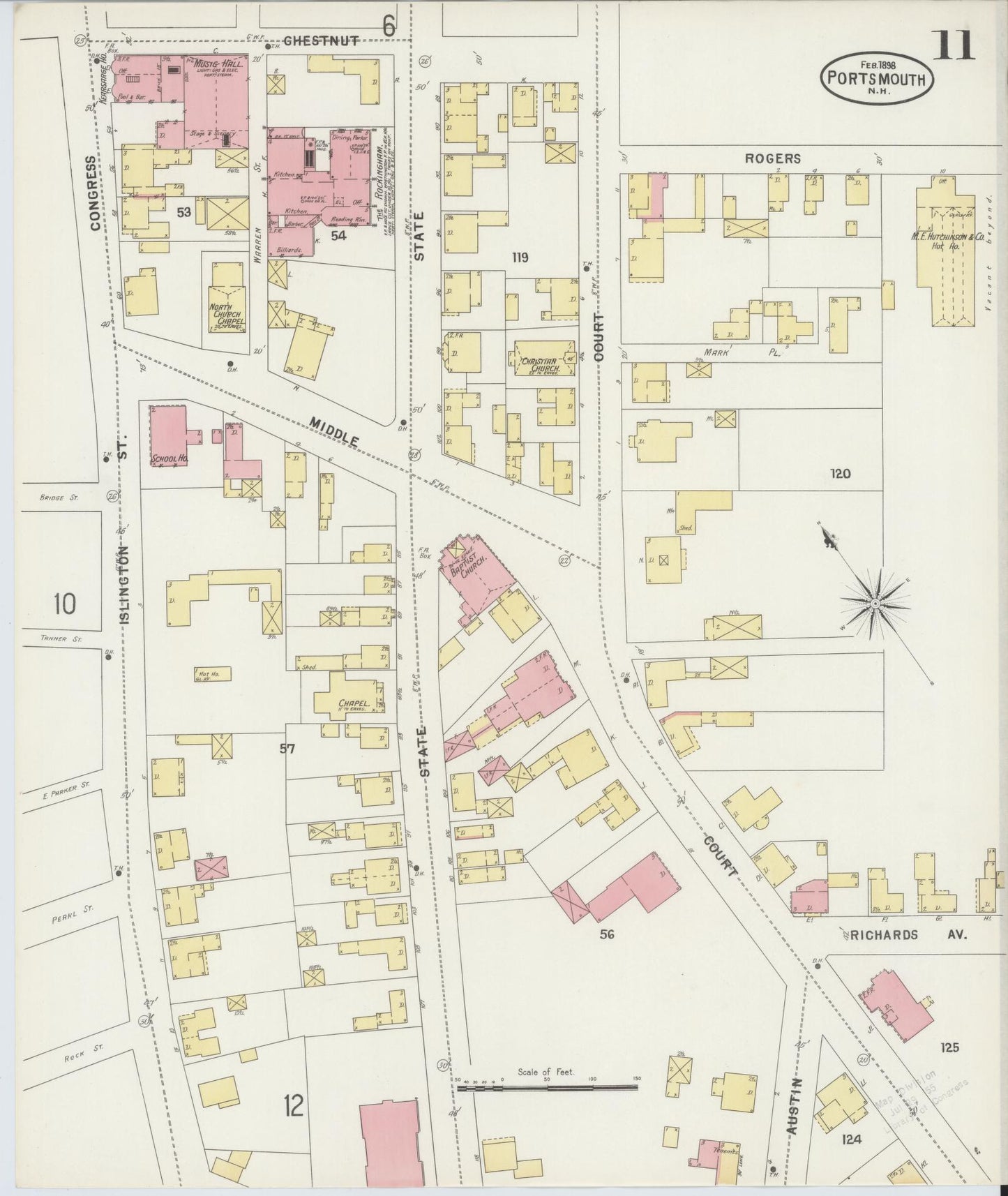 Sanborn Fire Insurance Map from Portsmouth, Rockingham County, New Hampshire (1898), Sheet #0011 - Historic Sanborn Fire Insurance Map Print, vintage old map wall art, antique decor, genealogy gift, New Hampshire New Hampshire map