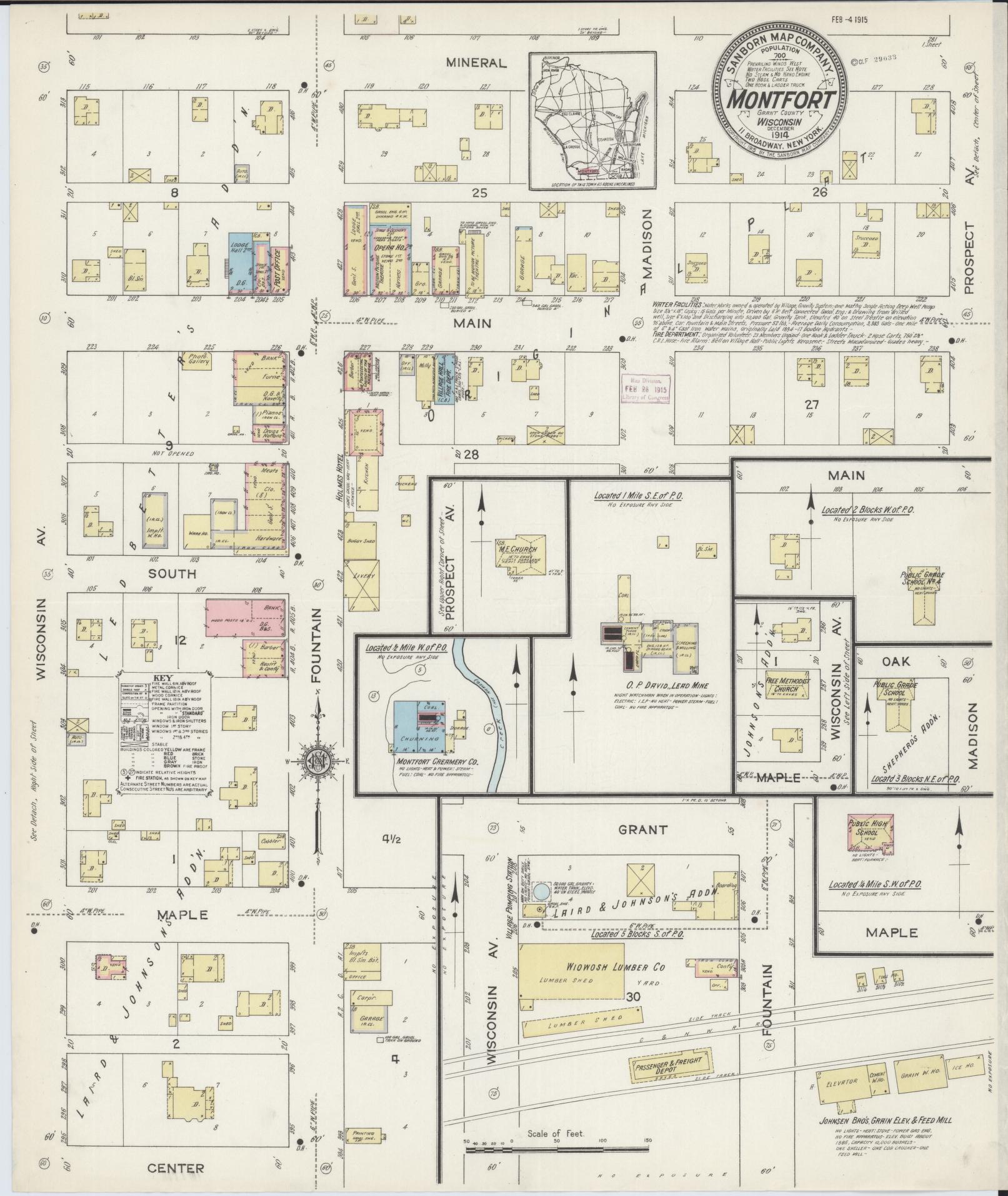Sanborn Fire Insurance Map from Montfort, Grant County, Wisconsin (1914), Sheet #0001 - Historic Sanborn Fire Insurance Map Print, vintage old map wall art, antique decor, genealogy gift, Wisconsin Wisconsin map