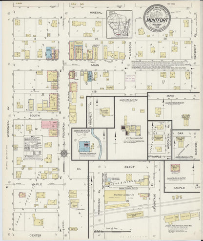 Sanborn Fire Insurance Map from Montfort, Grant County, Wisconsin (1914), Sheet #0001 - Historic Sanborn Fire Insurance Map Print, vintage old map wall art, antique decor, genealogy gift, Wisconsin Wisconsin map