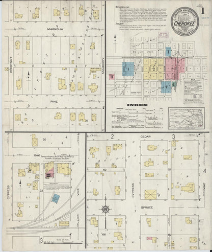 Sanborn Fire Insurance Map from Cherokee, Crawford County, Kansas (1913), Sheet #0001 - Complete Map Set gallery image, historic Sanborn map, vintage wall art, Kansas Kansas