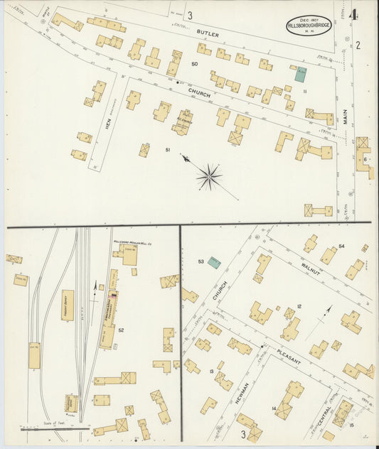 Sanborn Fire Insurance Map from Hillsborough Bridge, Hillsborough County, New Hampshire (1907), Sheet #0004 - Historic Sanborn Fire Insurance Map Print, vintage old map wall art, antique decor, genealogy gift, New Hampshire New Hampshire map