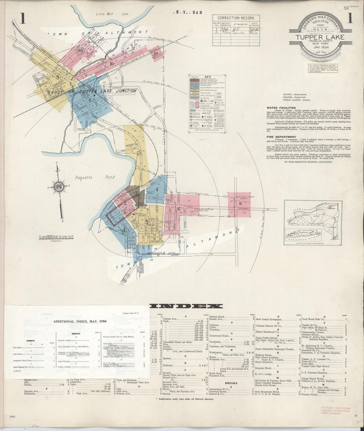 Sanborn Fire Insurance Map from Tupper Lake, Franklin County, New York (1950), Sheet #0001 - Complete Map Set gallery image, historic Sanborn map, vintage wall art, New York New York
