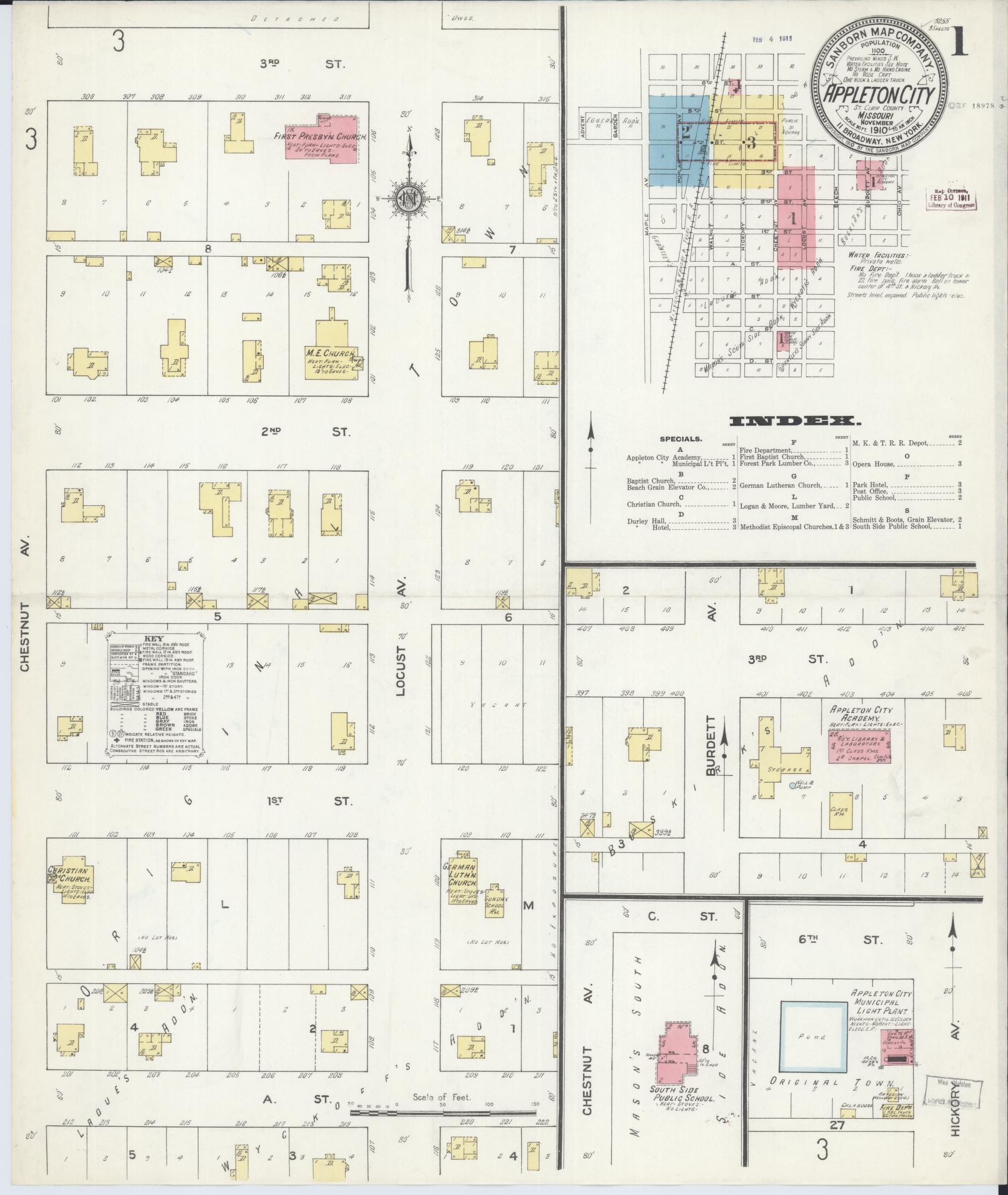 Sanborn Fire Insurance Map from Appleton City, Saint Clair County, Missouri (1910), Sheet #0001 - Complete Map Set gallery image, historic Sanborn map, vintage wall art, Missouri Missouri