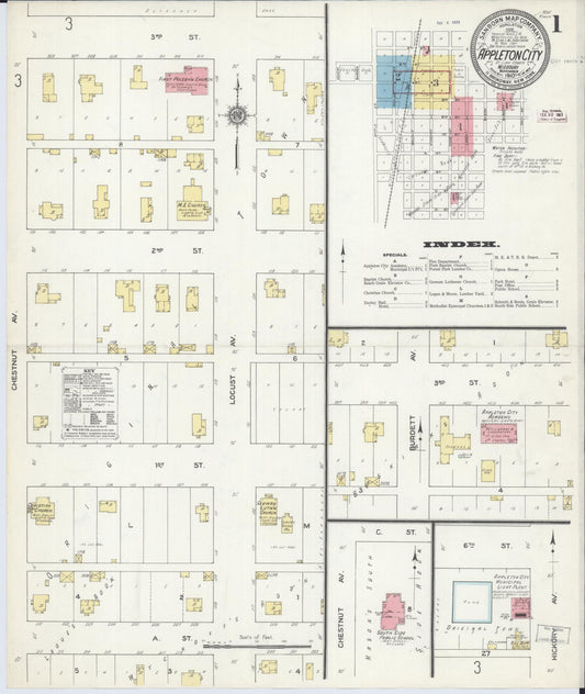 Sanborn Fire Insurance Map from Appleton City, Saint Clair County, Missouri (1910), Sheet #0001 - Complete Map Set gallery image, historic Sanborn map, vintage wall art, Missouri Missouri