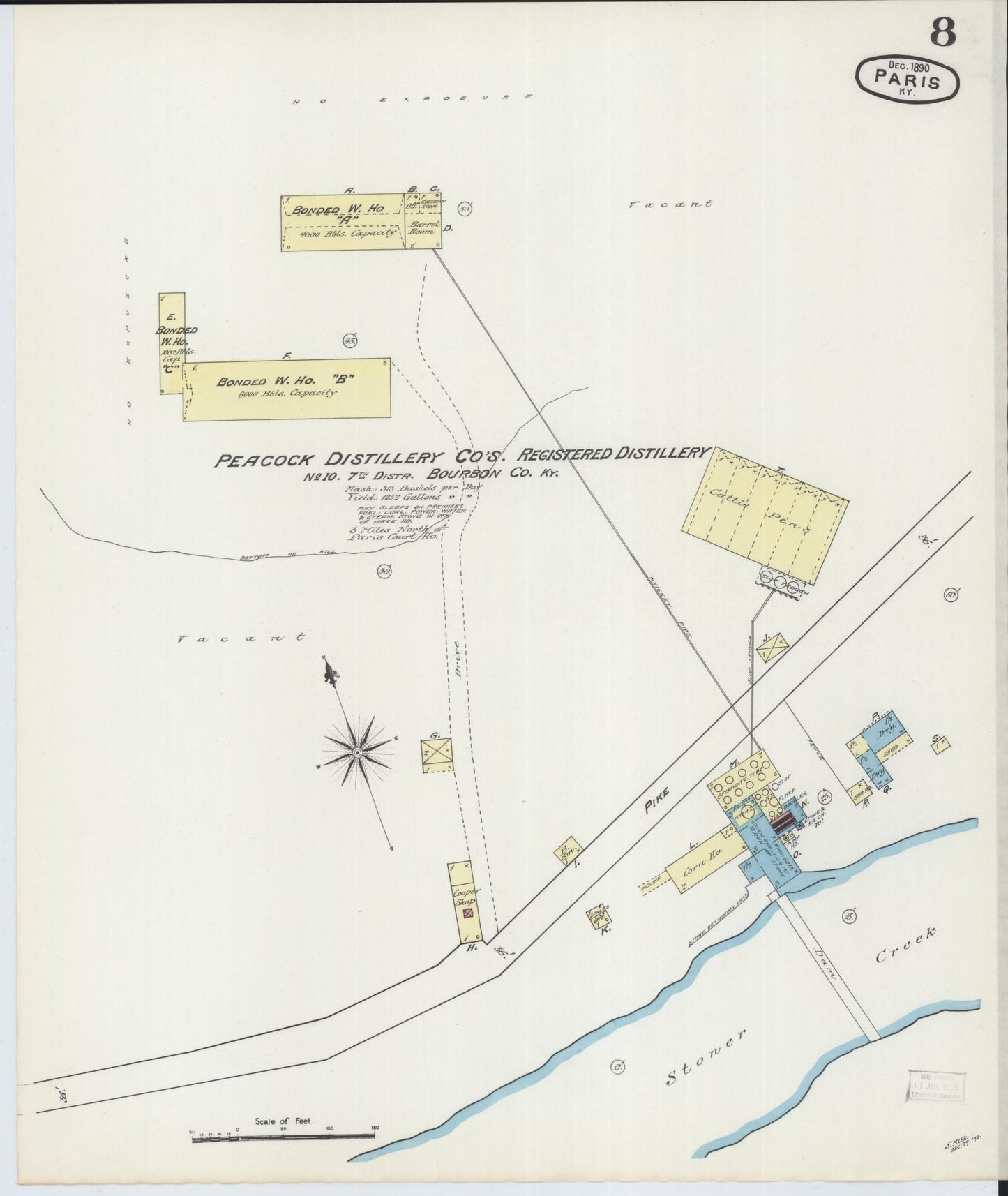 Sanborn Fire Insurance Map from Paris, Bourbon County, Kentucky (1890), Sheet #0008 - Complete Map Set gallery image, historic Sanborn map, vintage wall art, Kentucky Kentucky