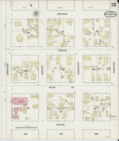 Sanborn Fire Insurance Map from Houston, Harris County, Texas (1890), Sheet #0012 - Complete Map Set gallery image, historic Sanborn map, vintage wall art, Texas Texas