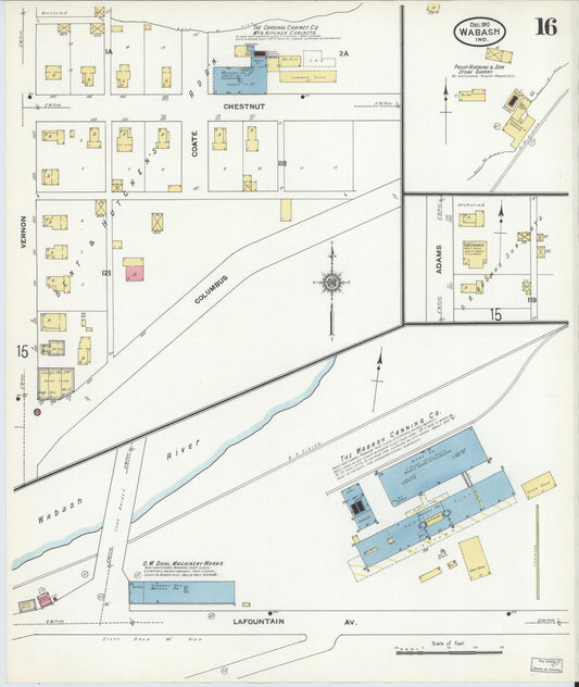 Sanborn Fire Insurance Map from Wabash, Wabash County, Indiana (1910), Sheet #0016 - Historic Sanborn Fire Insurance Map Print, vintage old map wall art, antique decor, genealogy gift, Indiana Indiana map