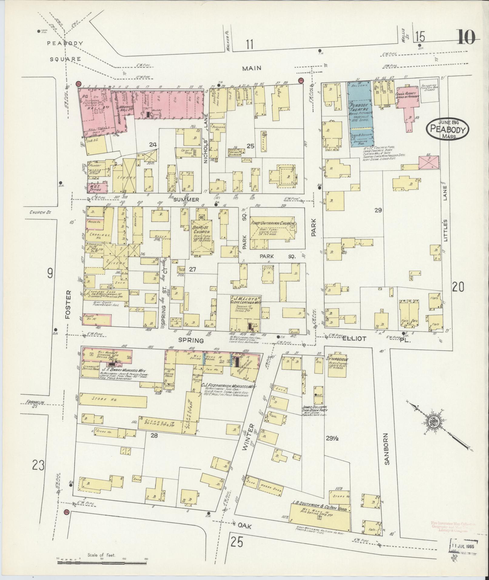 Sanborn Fire Insurance Map from Peabody, Essex County, Massachusetts (1914), Sheet #0010 - Complete Map Set gallery image, historic Sanborn map, vintage wall art, Massachusetts Massachusetts
