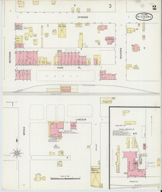 Sanborn Fire Insurance Map from Hickory, Catawba County, North Carolina (1896), Sheet #0002 - Historic Sanborn Fire Insurance Map Print, vintage old map wall art, antique decor, genealogy gift, North Carolina North Carolina map