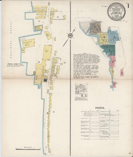 Sanborn Fire Insurance Map from Juneau, Juneau Census Division, Alaska (1914), Sheet #0001 - Historic Sanborn Fire Insurance Map Print, vintage old map wall art, antique decor, genealogy gift, Alaska Alaska map