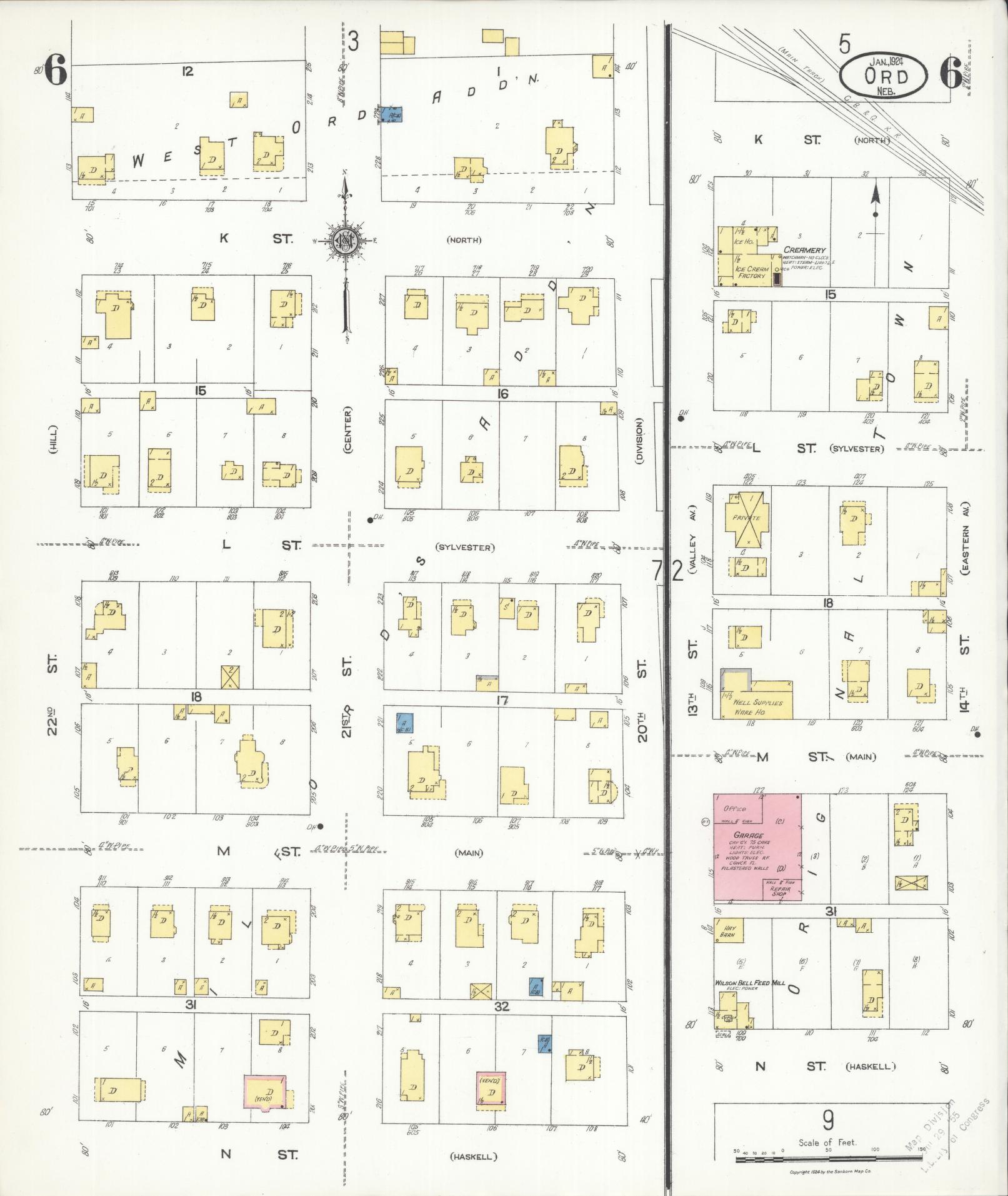 Sanborn Fire Insurance Map from Ord, Valley County, Nebraska (1924), Sheet #0006 - Historic Sanborn Fire Insurance Map Print, vintage old map wall art, antique decor, genealogy gift, Nebraska Nebraska map