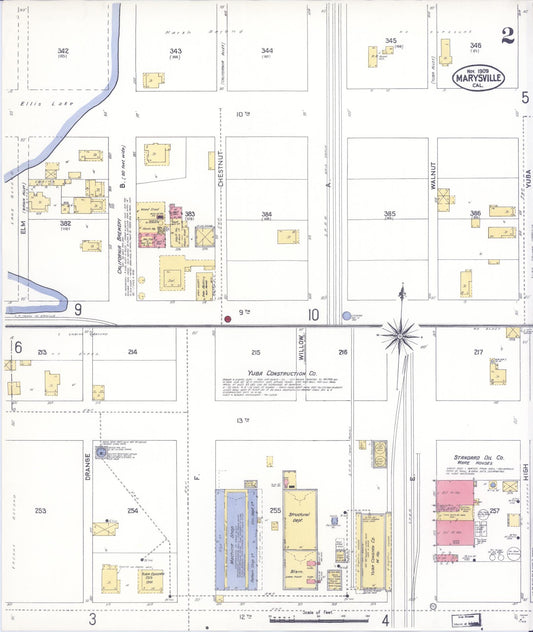 Sanborn Fire Insurance Map from Marysville, Yuba County, California (1909), Sheet #0002 - Historic Sanborn Fire Insurance Map Print, vintage old map wall art, antique decor, genealogy gift, California California map