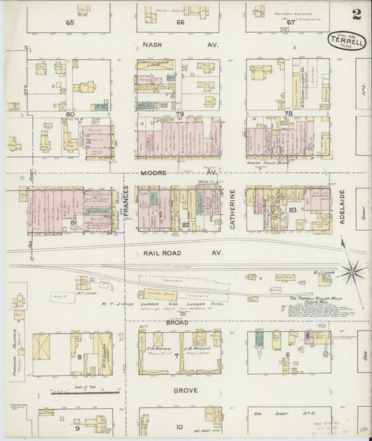 Sanborn Fire Insurance Map from Terrell, Kaufman County, Texas (1888), Sheet #0002 - Historic Sanborn Fire Insurance Map Print, vintage old map wall art, antique decor, genealogy gift, Texas Texas map