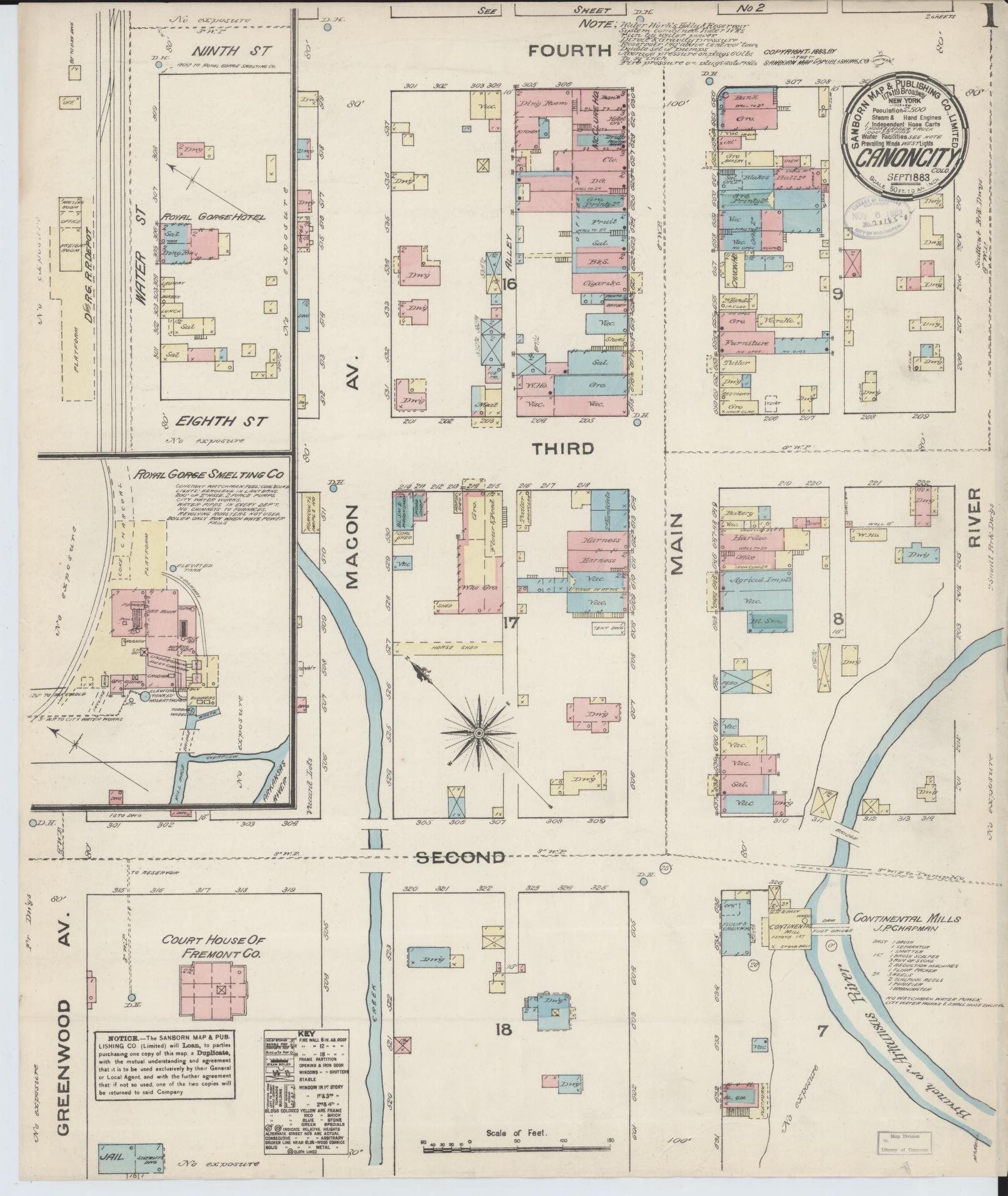 Sanborn Fire Insurance Map from Canon City, Fremont County, Colorado (1883), Sheet #0001 - Historic Sanborn Fire Insurance Map Print, vintage old map wall art, antique decor, genealogy gift, Colorado Colorado map