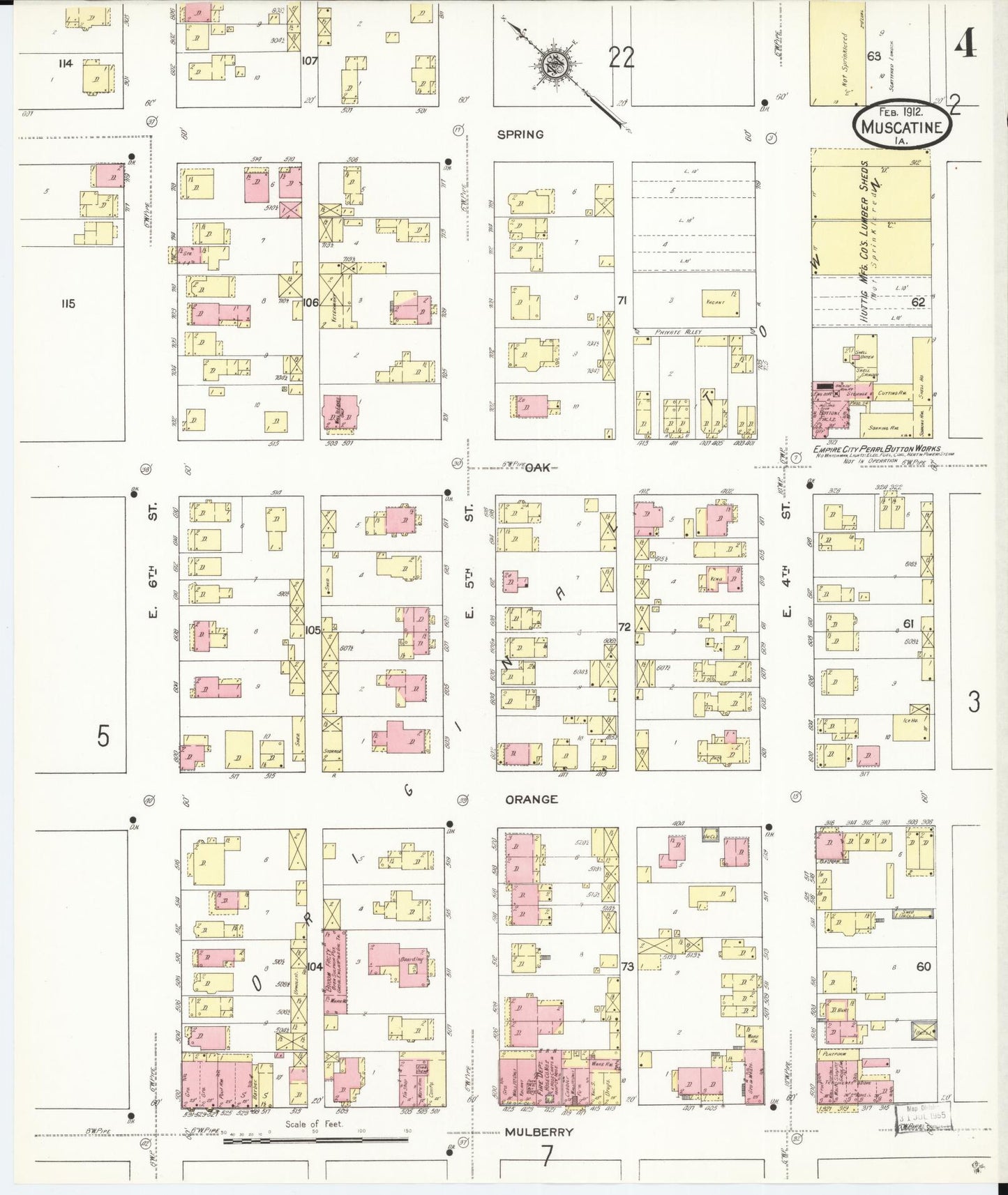 Sanborn Fire Insurance Map from Muscatine, Muscatine County, Iowa (1912), Sheet #0004 - Historic Sanborn Fire Insurance Map Print