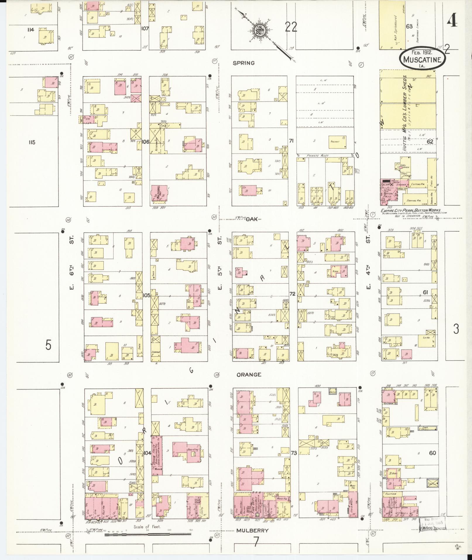 Sanborn Fire Insurance Map from Muscatine, Muscatine County, Iowa (1912), Sheet #0004 - Historic Sanborn Fire Insurance Map Print