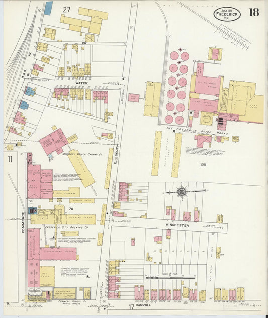 Sanborn Fire Insurance Map from Frederick, Frederick County, Maryland (1911), Sheet #0018 - Historic Sanborn Fire Insurance Map Print, vintage old map wall art