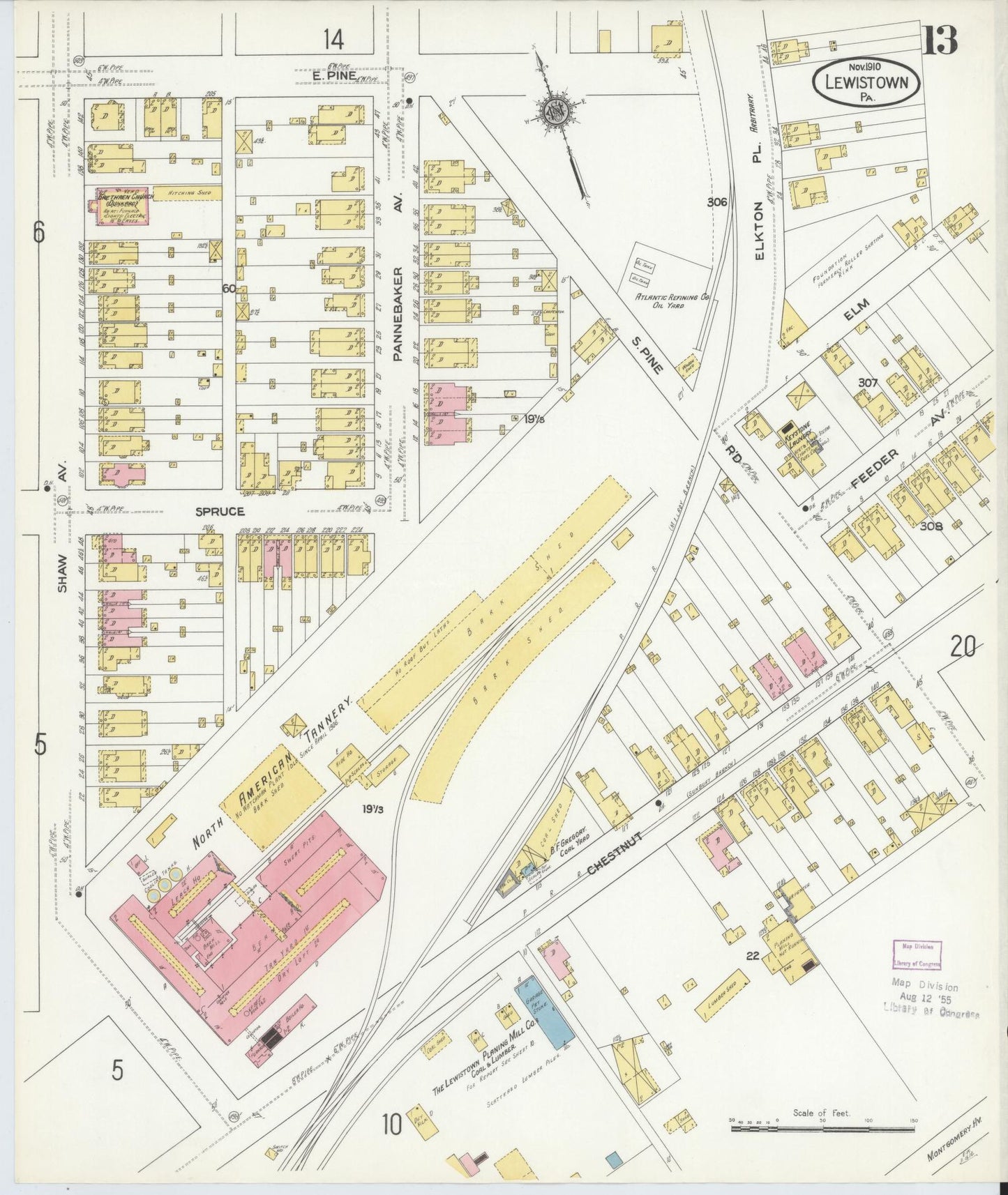 Sanborn Fire Insurance Map from Lewistown, Mifflin County, Pennsylvania (1910), Sheet #0013 - Historic Sanborn Fire Insurance Map Print, vintage old map wall art, antique decor, genealogy gift, Pennsylvania Pennsylvania map