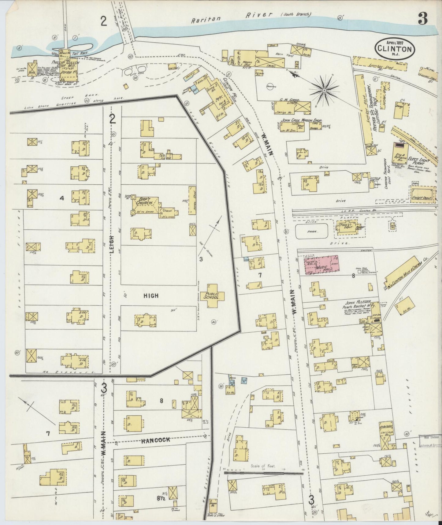 Sanborn Fire Insurance Map from Clinton, Hunterdon County, New Jersey (1897), Sheet #0003 - Complete Map Set gallery image, historic Sanborn map, vintage wall art, New Jersey New Jersey