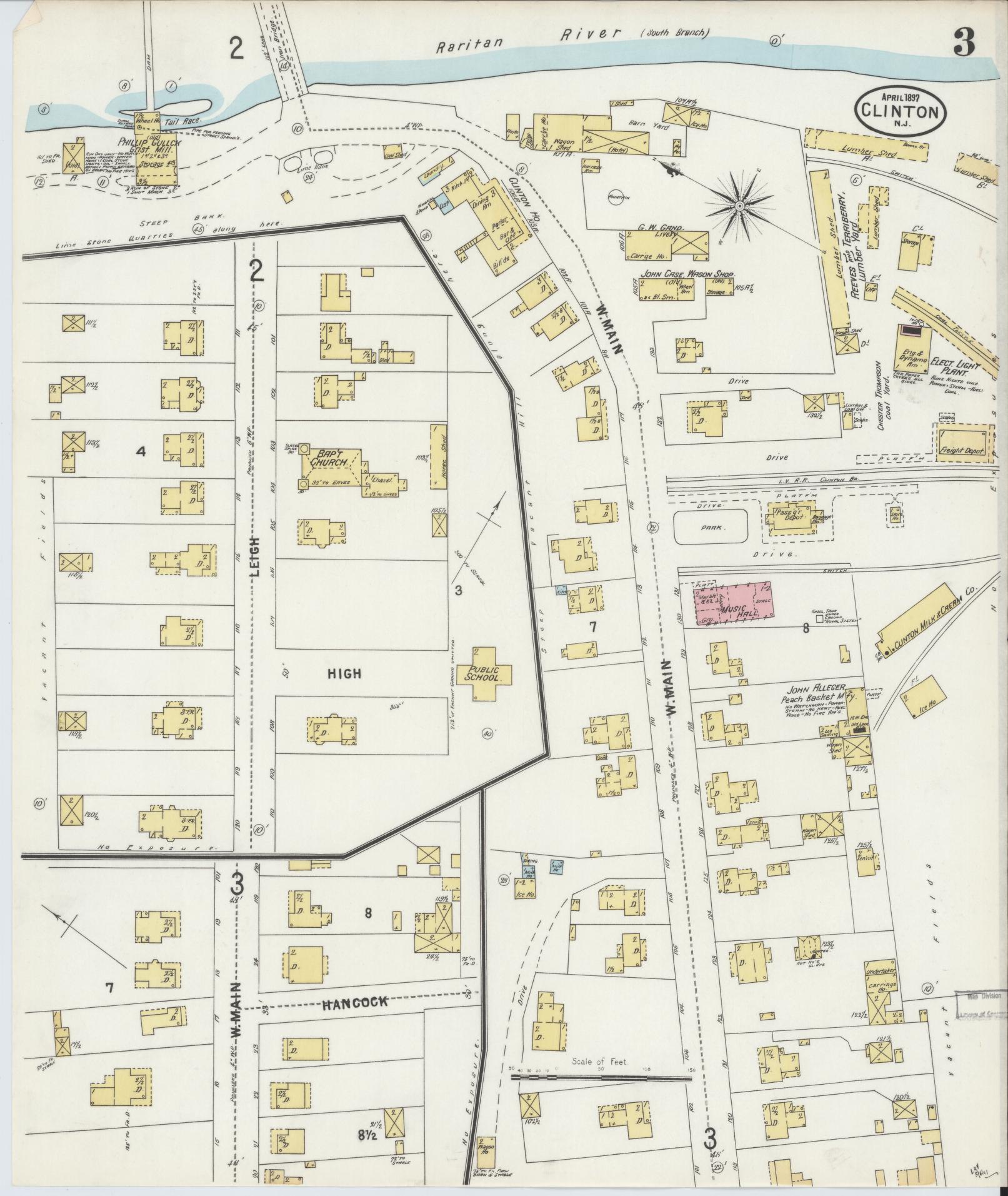 Sanborn Fire Insurance Map from Clinton, Hunterdon County, New Jersey (1897), Sheet #0003 - Complete Map Set gallery image, historic Sanborn map, vintage wall art, New Jersey New Jersey