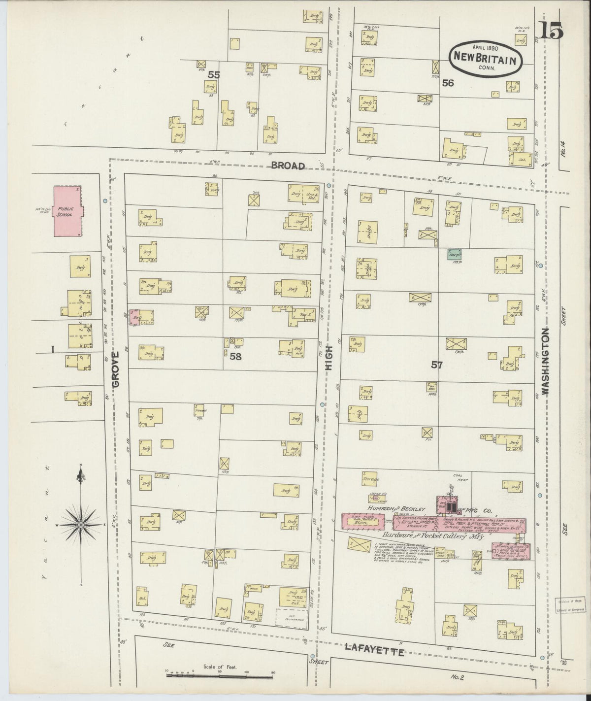 Sanborn Fire Insurance Map from New Britain, Hartford County, Connecticut (1890), Sheet #0015 - Historic Sanborn Fire Insurance Map Print, vintage old map wall art, antique decor, genealogy gift, Connecticut Connecticut map