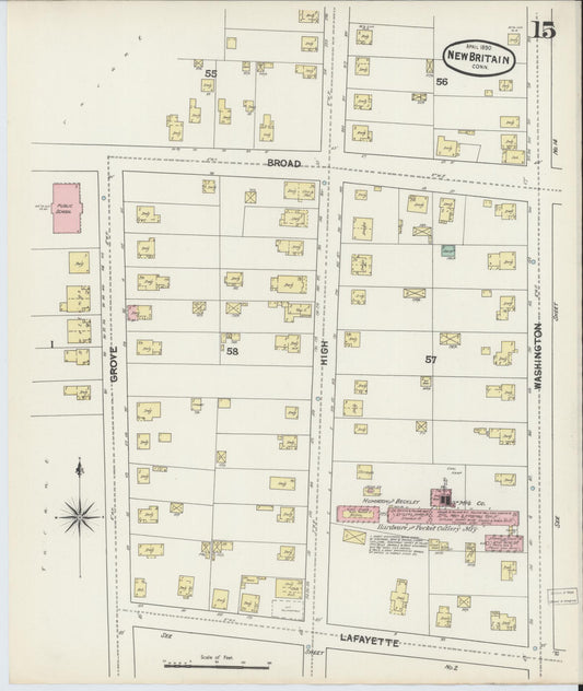Sanborn Fire Insurance Map from New Britain, Hartford County, Connecticut (1890), Sheet #0015 - Historic Sanborn Fire Insurance Map Print, vintage old map wall art, antique decor, genealogy gift, Connecticut Connecticut map