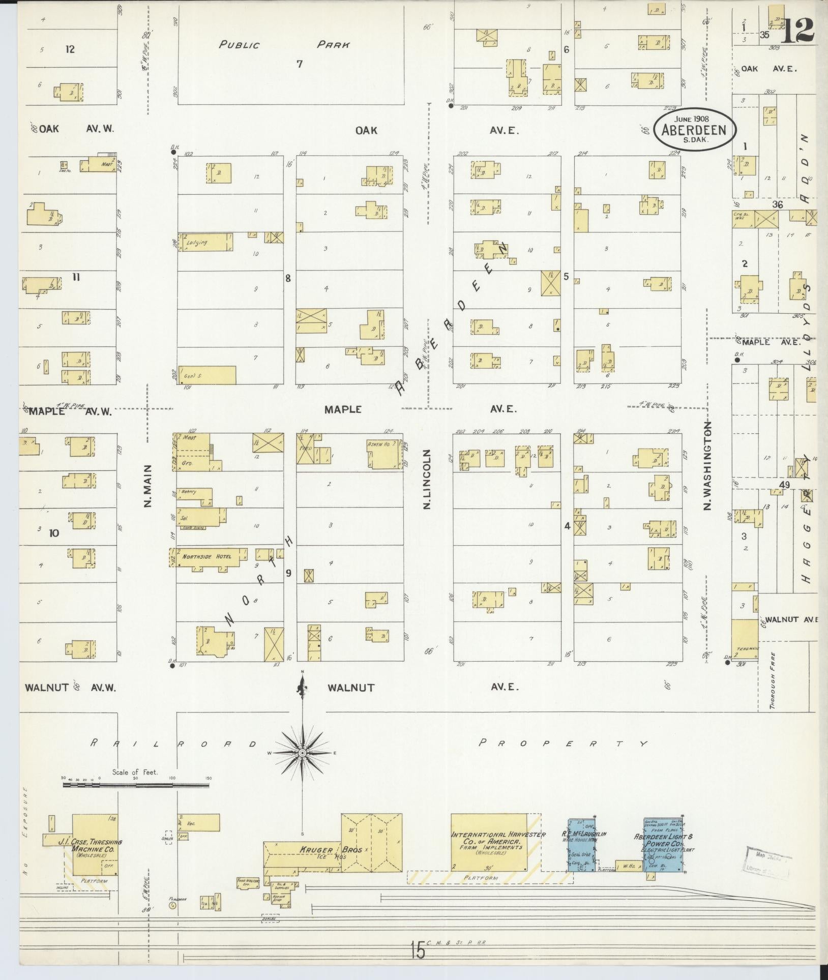 Sanborn Fire Insurance Map from Aberdeen, Brown County, South Dakota (1908), Sheet #0012 - Historic Sanborn Fire Insurance Map Print, vintage old map wall art, antique decor, genealogy gift, South Dakota South Dakota map