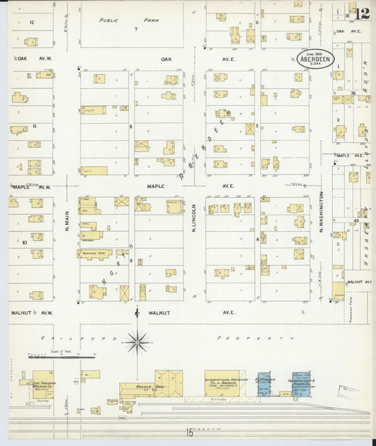 Sanborn Fire Insurance Map from Aberdeen, Brown County, South Dakota (1908), Sheet #0012 - Historic Sanborn Fire Insurance Map Print, vintage old map wall art, antique decor, genealogy gift, South Dakota South Dakota map