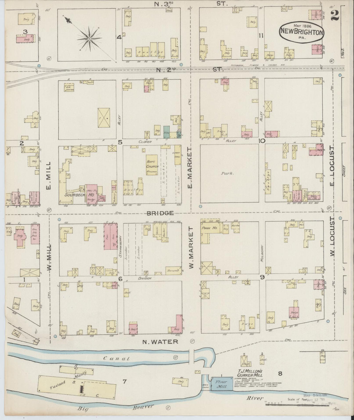Sanborn Fire Insurance Map from New Brighton, Beaver County, Pennsylvania (1886), Sheet #0002 - Complete Map Set gallery image, historic Sanborn map, vintage wall art, Pennsylvania Pennsylvania