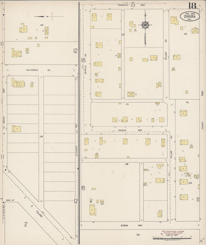 Sanborn Fire Insurance Map from Dinuba, Tulare County, California (1920), Sheet #0018 - Historic Sanborn Fire Insurance Map Print, vintage old map wall art, antique decor, genealogy gift, California California map