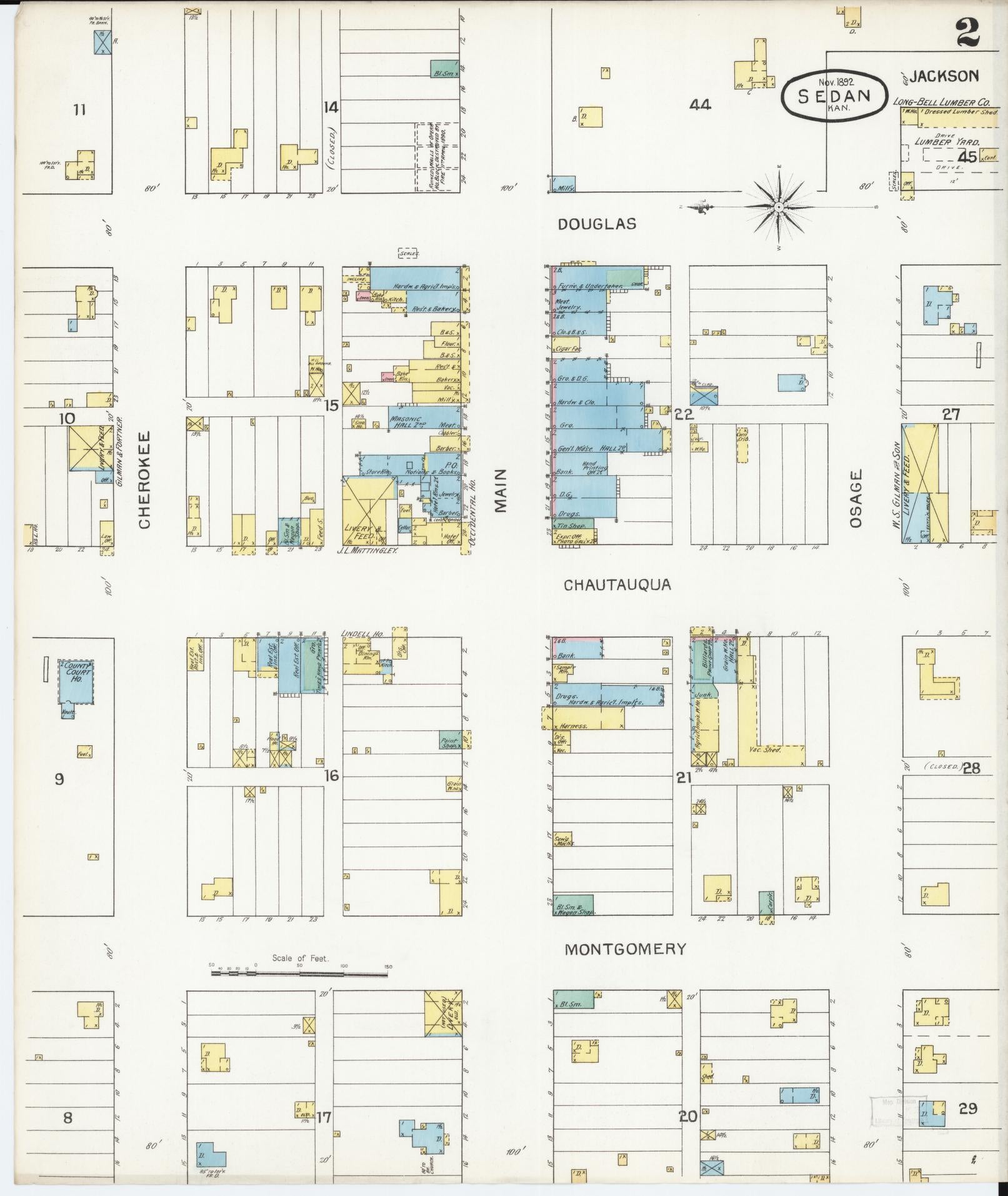 Sanborn Fire Insurance Map from Sedan, Chautauqua County, Kansas (1892), Sheet #0002 - Complete Map Set gallery image, historic Sanborn map, vintage wall art, Kansas Kansas