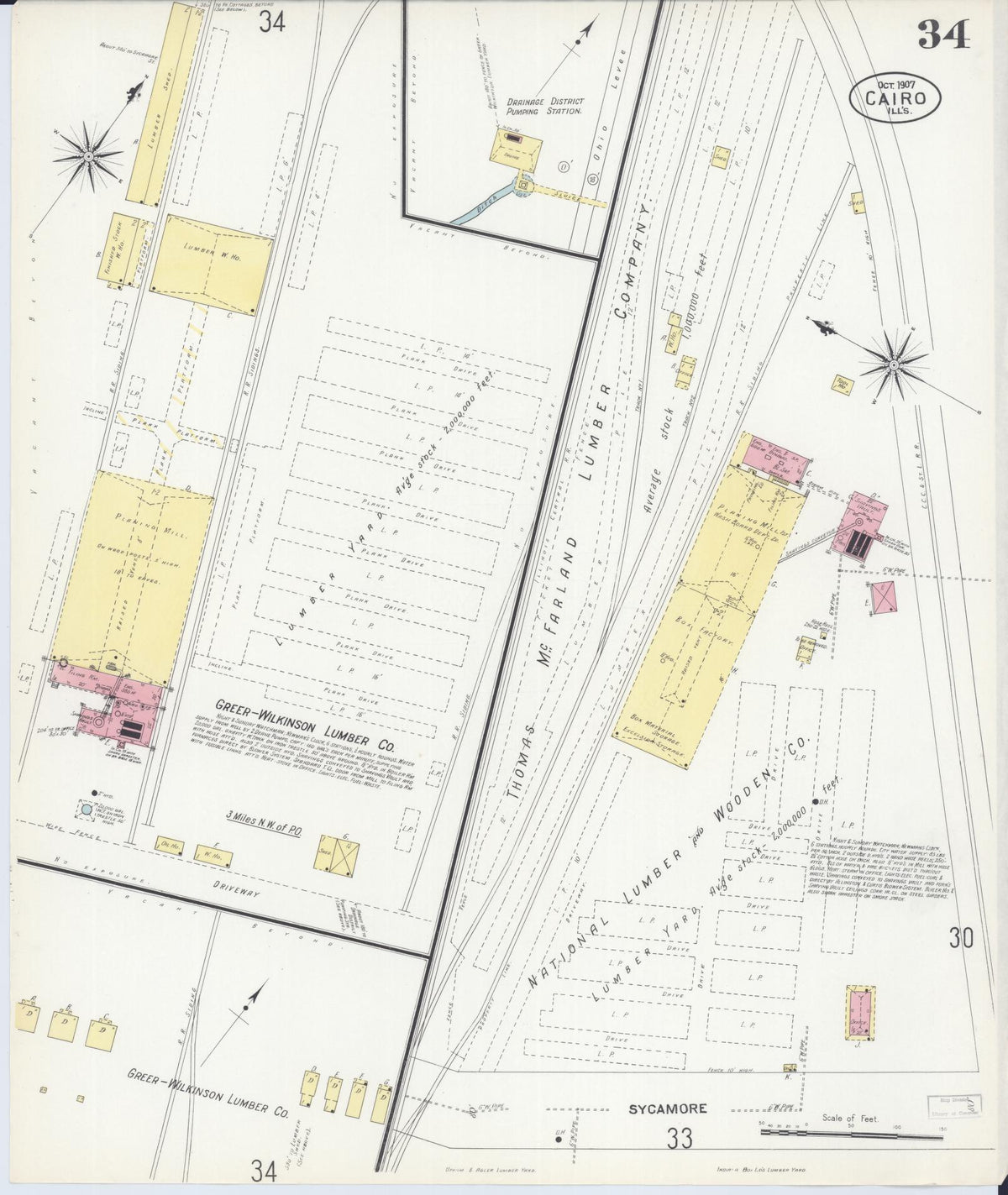 Sanborn Fire Insurance Map from Cairo, Alexander County, Illinois (1907), Sheet #0034 - Historic Sanborn Fire Insurance Map Print, vintage old map wall art, antique decor, genealogy gift, Illinois Illinois map