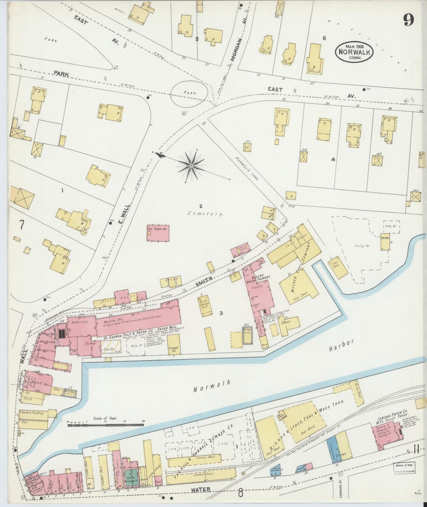 Sanborn Fire Insurance Map from Norwalk, Fairfield County, Connecticut (1906), Sheet #0009 - Complete Map Set gallery image, historic Sanborn map, vintage wall art, Connecticut Connecticut