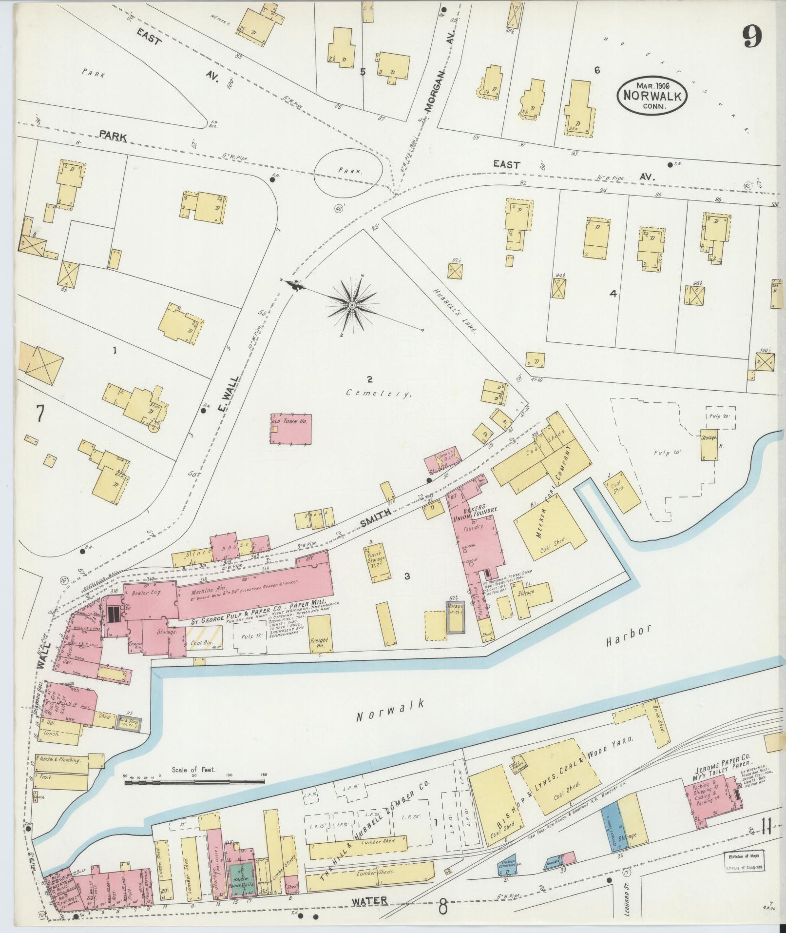 Sanborn Fire Insurance Map from Norwalk, Fairfield County, Connecticut (1906), Sheet #0009 - Complete Map Set gallery image, historic Sanborn map, vintage wall art, Connecticut Connecticut