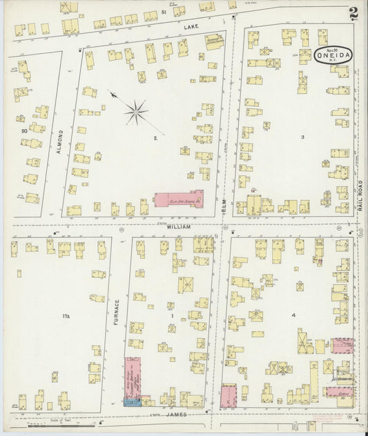 Sanborn Fire Insurance Map from Oneida, Madison County, New York (1895), Sheet #0002 - Historic Sanborn Fire Insurance Map Print, vintage old map wall art, antique decor, genealogy gift, New York New York map