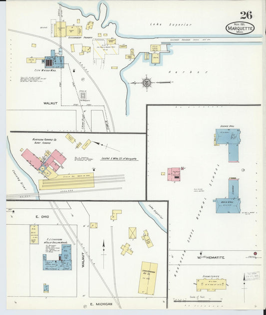 Sanborn Fire Insurance Map from Marquette, Marquette County, Michigan (1911), Sheet #0026 - Historic Sanborn Fire Insurance Map Print, vintage old map wall art, antique decor, genealogy gift, Michigan Michigan map
