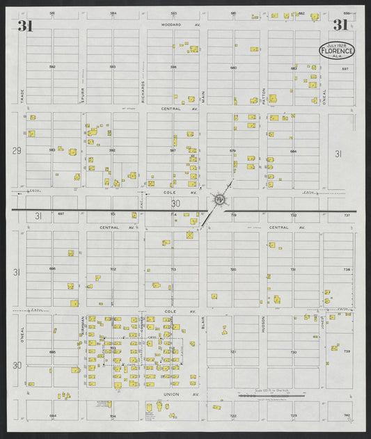 Sanborn Fire Insurance Map from Florence, Lauderdale County, Alabama (1928), Sheet #0031 - Historic Sanborn Fire Insurance Map Print, vintage old map wall art, antique decor, genealogy gift, Alabama Alabama map