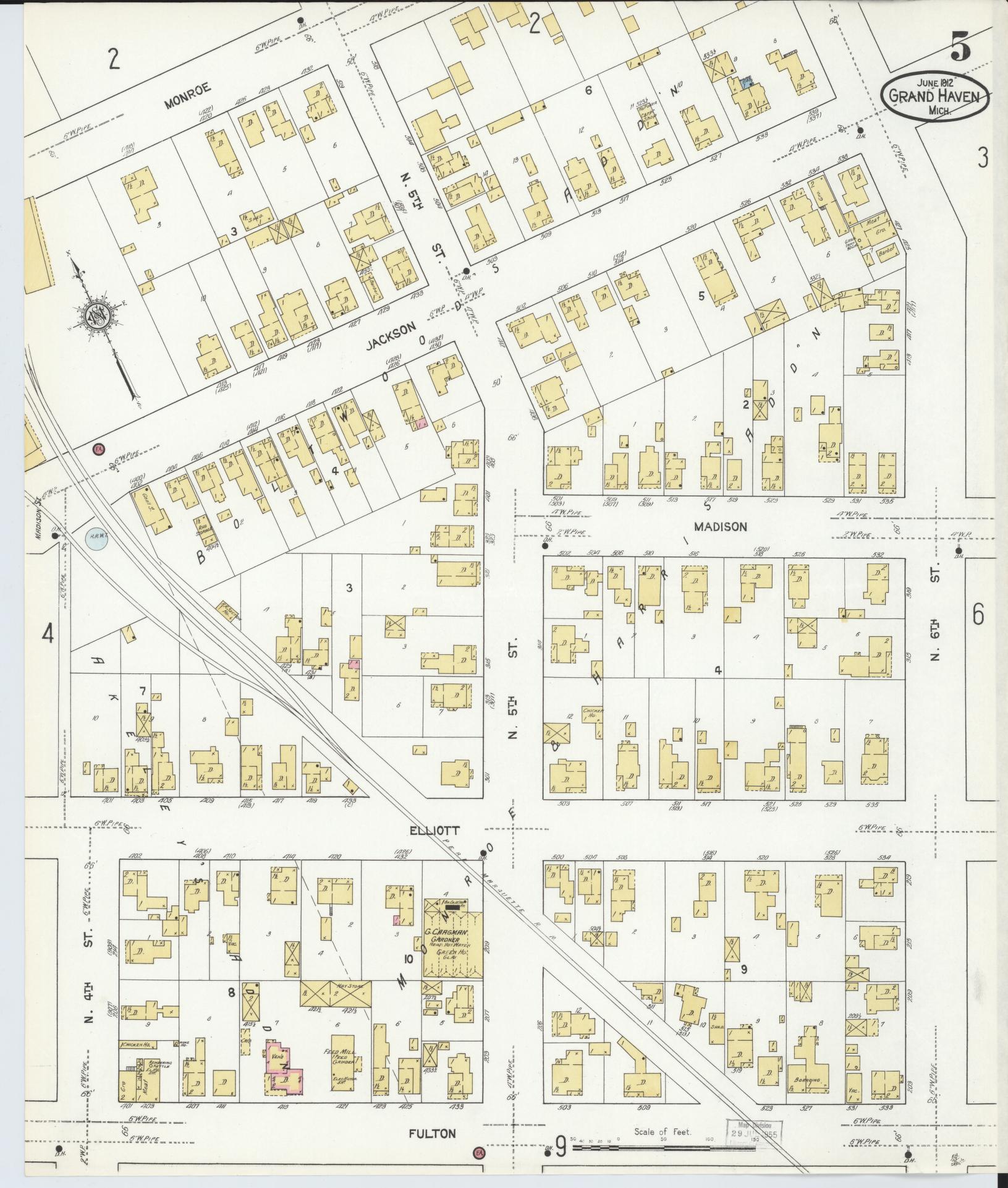 Sanborn Fire Insurance Map from Grand Haven, Ottawa County, Michigan (1912), Sheet #0005 - Complete Map Set gallery image, historic Sanborn map, vintage wall art, Michigan Michigan