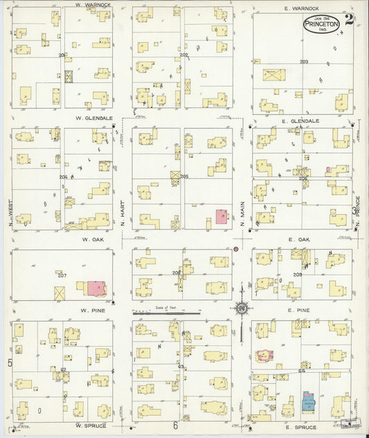 Sanborn Fire Insurance Map from Princeton, Gibson County, Indiana (1914), Sheet #0002 - Historic Sanborn Fire Insurance Map Print, vintage old map wall art, antique decor, genealogy gift, Indiana Indiana map