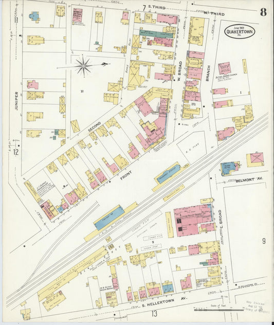 Sanborn Fire Insurance Map from Quakertown, Bucks County, Pennsylvania (1909), Sheet #0008 - Historic Sanborn Fire Insurance Map Print, vintage old map wall art, antique decor, genealogy gift, Pennsylvania Pennsylvania map