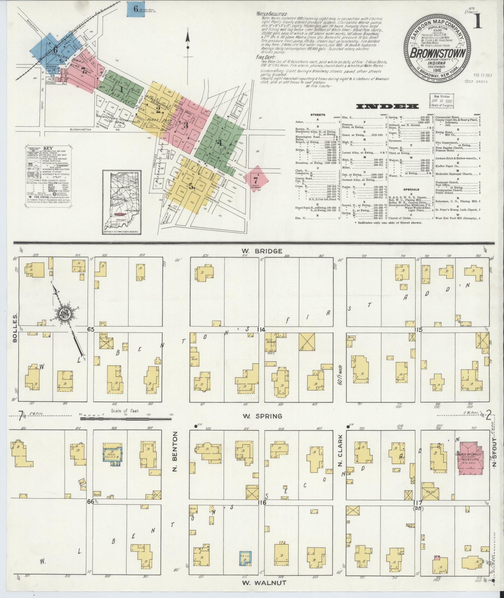 Sanborn Fire Insurance Map from Brownstown, Jackson County, Indiana (1916), Sheet #0001 - Complete Map Set gallery image, historic Sanborn map, vintage wall art, Indiana Indiana