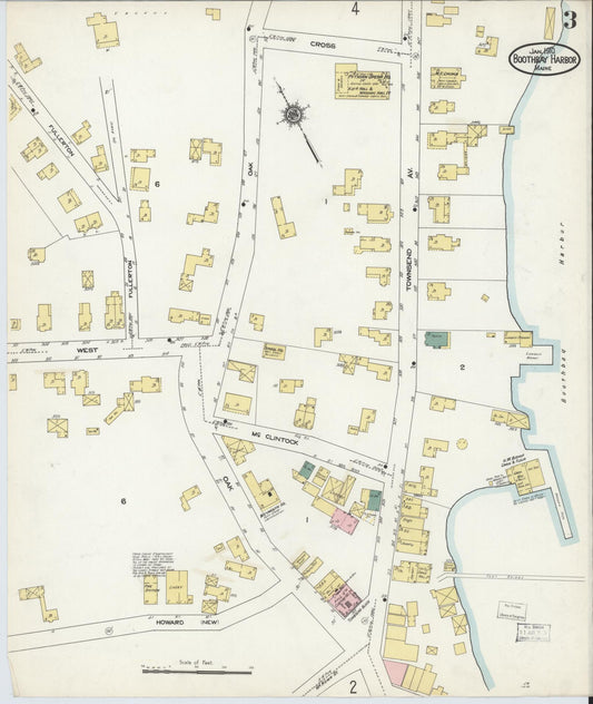 Sanborn Fire Insurance Map from Boothbay Harbor, Lincoln County, Maine (1910), Sheet #0003 - Historic Sanborn Fire Insurance Map Print, vintage old map wall art, antique decor, genealogy gift, Maine Maine map